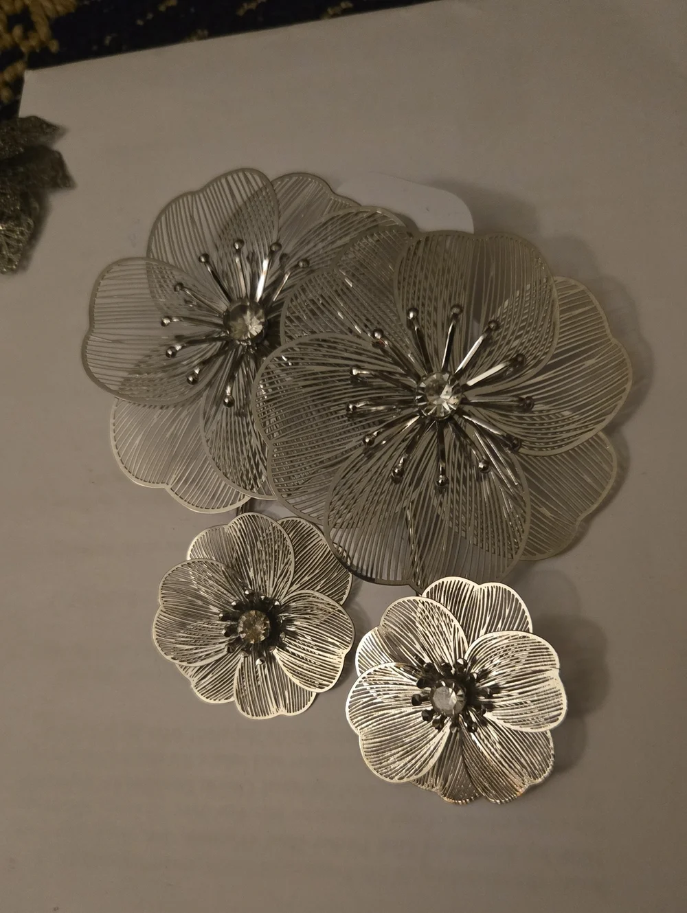 Metallic Silver Floral Wall Decor - Elegant Flower Cluster Earrings